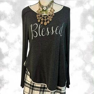 Cozycore Print “Blessed” Long Sleeve Top